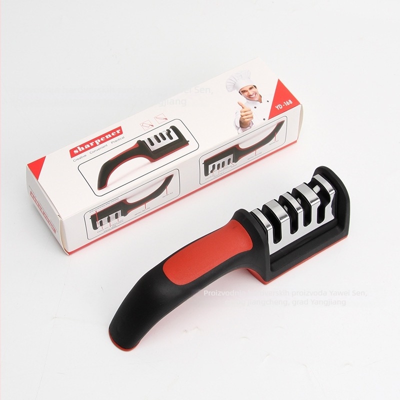 Keramički alat za oštrenje noževa, ručni, s otisnutim logotipom, moderan minimalistički kuhinjski oštrač s 3-4 sekcije