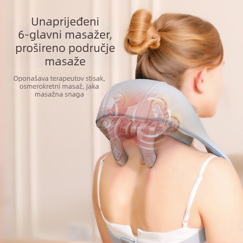 Massager za vrat i ramena s infracrvenom fizioterapijom, 6 masažnih glava, punjivi, model A6688, 3 brzine