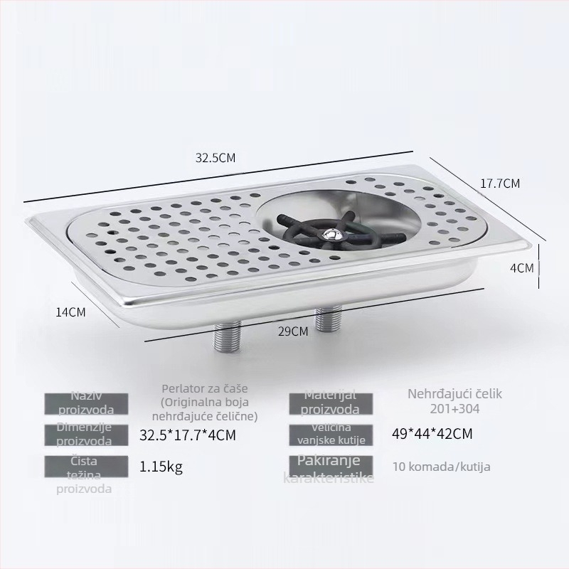 Automatski stroj za pranje čaša od nehrđajućeg čelika – ugrađen u bar-pult, visokotlačni mlaz vode, sud s filtrom i mrežicom