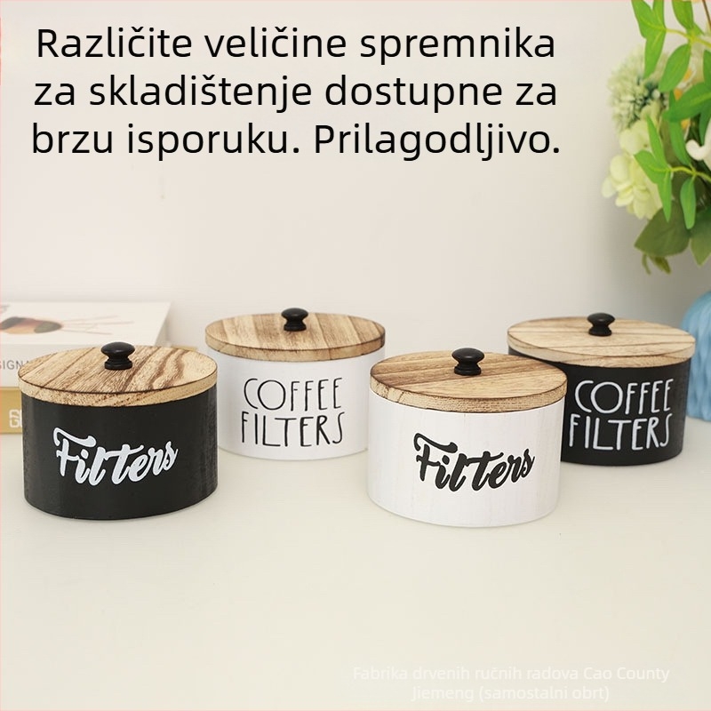 Stolna kutija za pohranu filtera za kavu, paulovnija drvo, kapacitet 1 L, moderni minimalistički stil