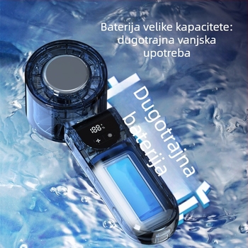 USB ventilator s ugrađenom litijskom baterijom 2000–4000 mAh, brushless motor, 5 lopatica, 3 brzine, trajanje 6–8 sati