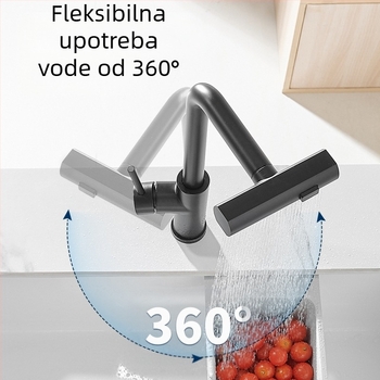 Kuhinjska slavina s izvučenjem, topla i hladna voda, nehrđajući čelik, brušeni završetak, keramički jezgreni ventil, model 3668