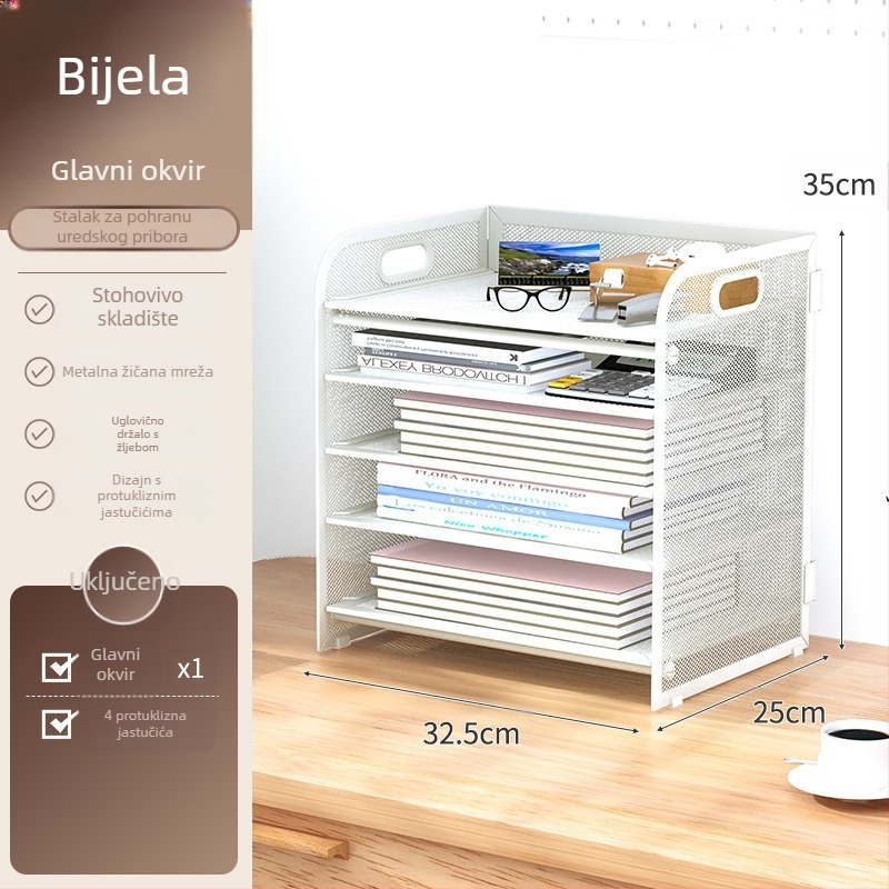 5-slojni stalak za dokumente od karbonskog čelika sa ladicom – uredski organizator dokumenata