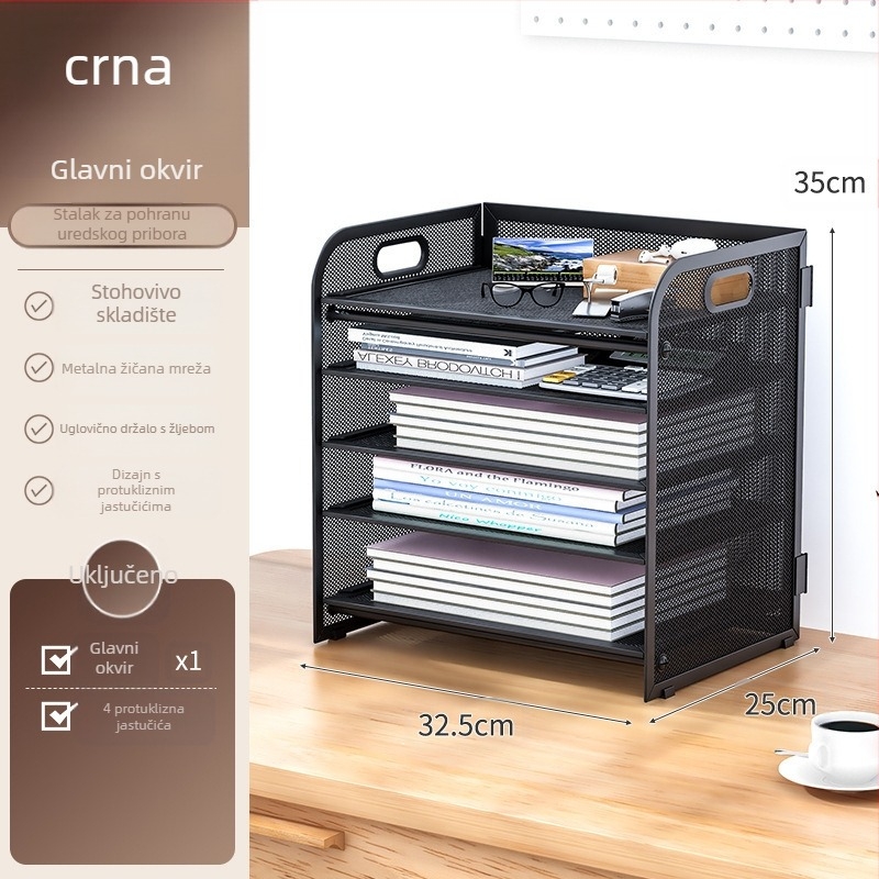 5-slojni stalak za dokumente od karbonskog čelika sa ladicom – uredski organizator dokumenata