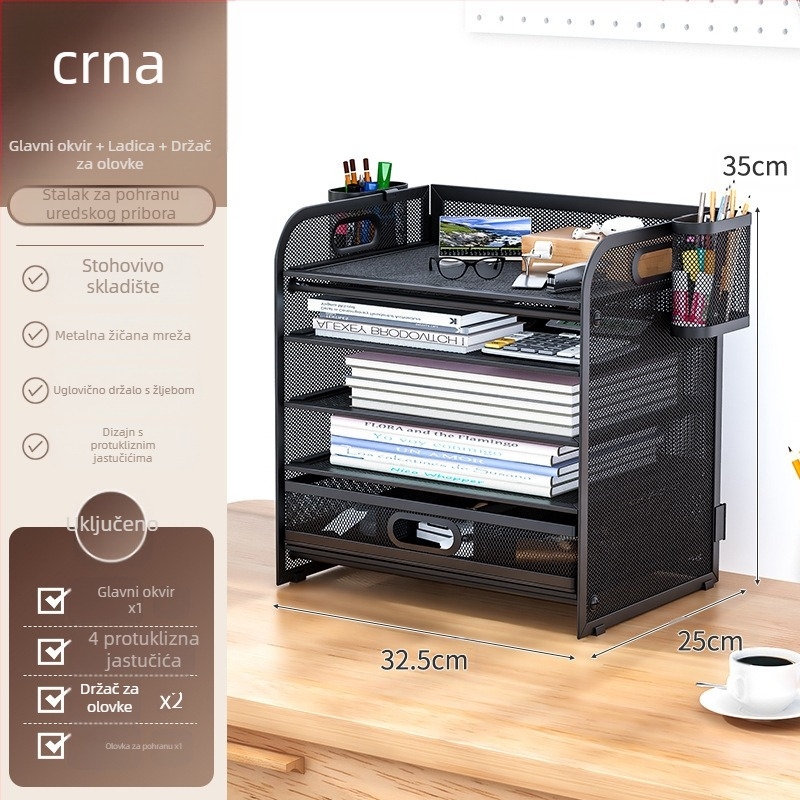 5-slojni stalak za dokumente od karbonskog čelika sa ladicom – uredski organizator dokumenata