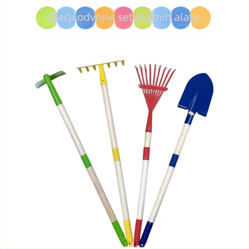 Dječji set lopatica za pijesak i vrtlarenje – metalno tijelo, drška od drveta, težina lopatice 323 g, pogodan za kućnu njegu vrta i vanjske aktivnosti uz more