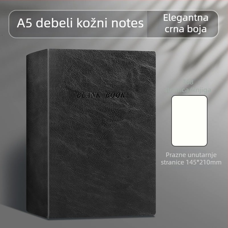 Bilježnica s koricom od umjetne kože, vezanje po francuskom preklopu, papir od drvene mase 80 g, poslovni stil