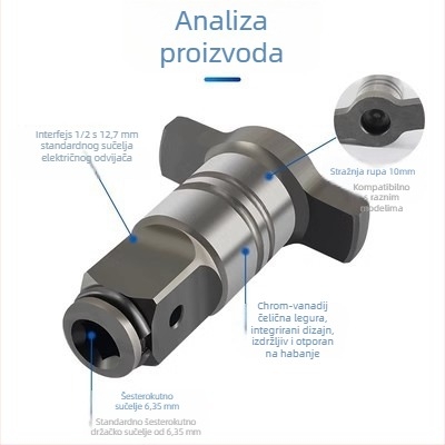 Glava adaptera za električni ključ sa kvadratnim osovinama, dvostruki magnetski pneumatski konektori, konstrukcija od aluminija i lijevanog željeza