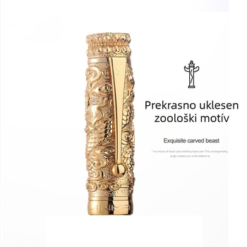 Poklon-pen s reljefom u kineskom retro stilu, nib 18KGP, metalno tijelo, model Huabao, sustav upijanja tinte