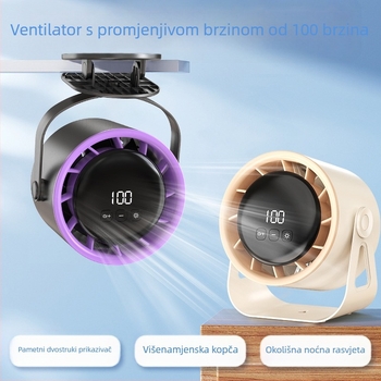 Ventilator s klipsom bez lopatica, bezkartični motor, ugrađena litijska baterija 2000–4000 mAh, 100 razina brzine vjetra, USB priključak