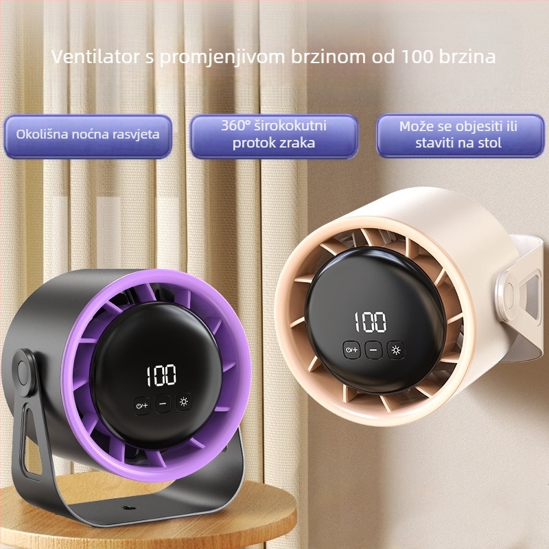 Ventilator s klipsom bez lopatica, bezkartični motor, ugrađena litijska baterija 2000–4000 mAh, 100 razina brzine vjetra, USB priključak