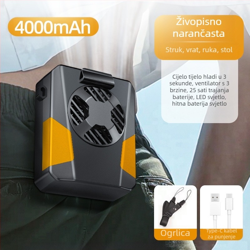 Ventilator za pojas za sport, USB napajanje, bezčetkasti motor, 3 brzine, buka 36–45 dB, 5V 3W, ugrađena baterija 2000–4000 mAh