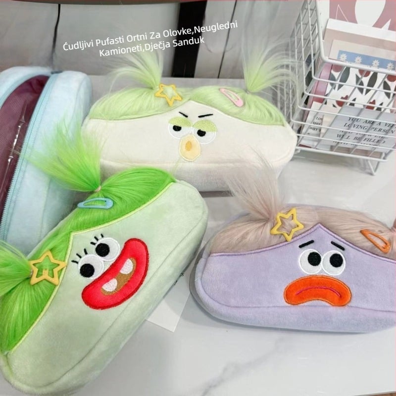 Plišani neseser za olovke u korejskom stilu, velur, marka Qiyan, unisex, dizajn čudovišta s velikim očima