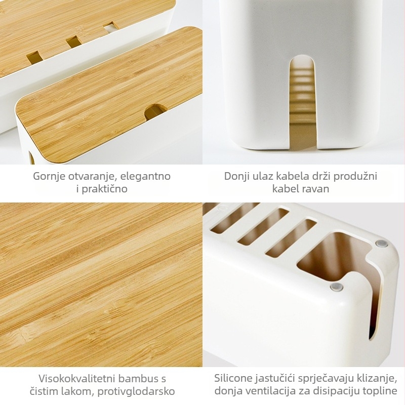 Kabelski organizator za stolni rad (ABS + bambus, japanski stil, kapacitet 1L)