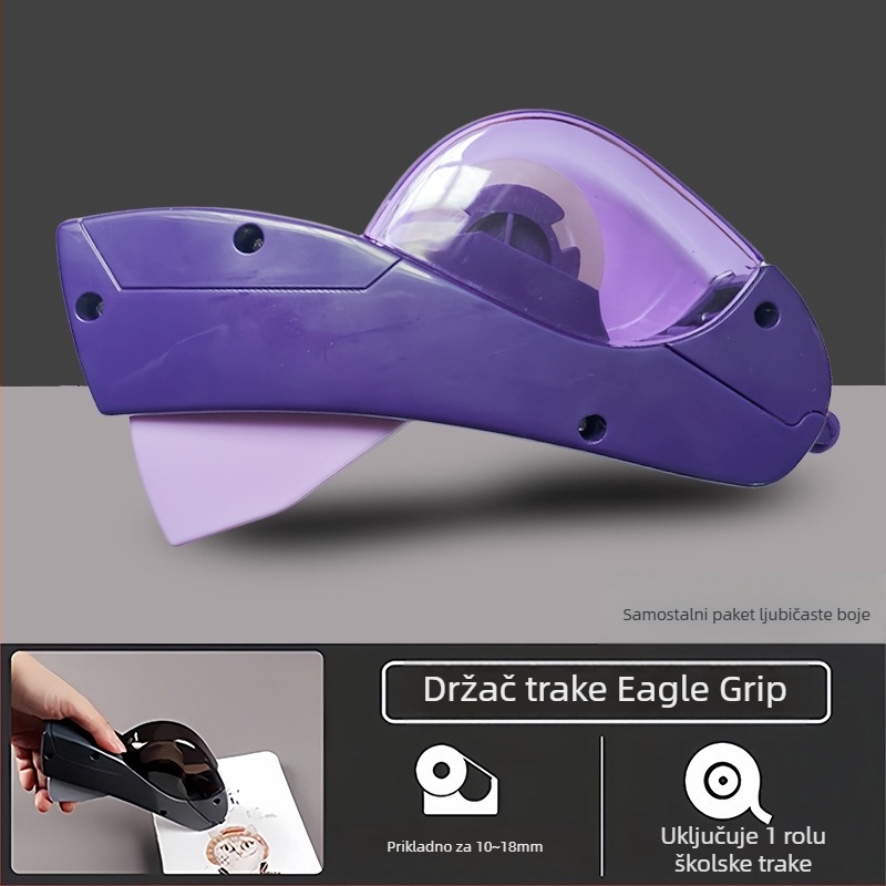 Ručni rezač trake, proziran dispenzer za traku, model T5165AB, plastika, širina trake 12–19 mm, promjer osovine 1,8 mm, težina 0.2 kg