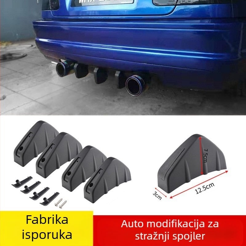 Trokutni mini stražnji spojler s finom (shark fin) – ABS – ukrašavanje i zaštita od sudara, jednospoiler 4 kom / dvostruki spojler 4 kom, kompatibilno sa većinom modela