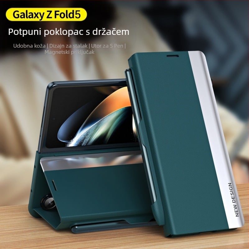 Kožna futrola za Samsung Z Fold7/6/5 s preklopnim poklopcem i otvorom za SPEN, otporna na padove, magnetsko zatvaranje.