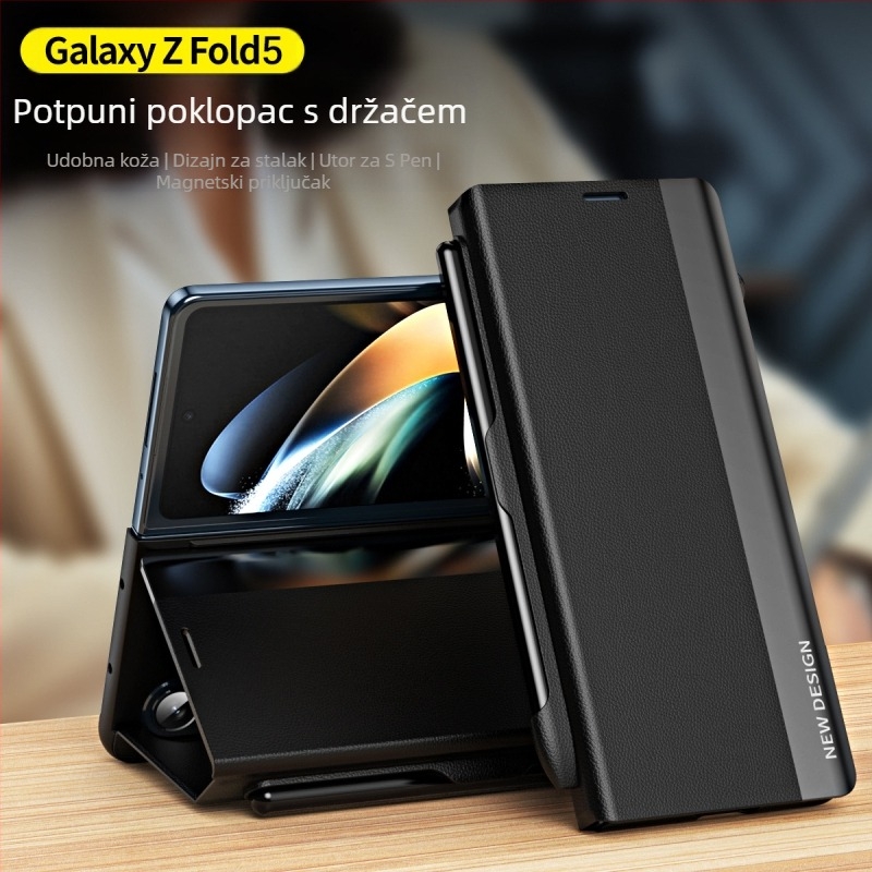 Kožna futrola za Samsung Z Fold7/6/5 s preklopnim poklopcem i otvorom za SPEN, otporna na padove, magnetsko zatvaranje.