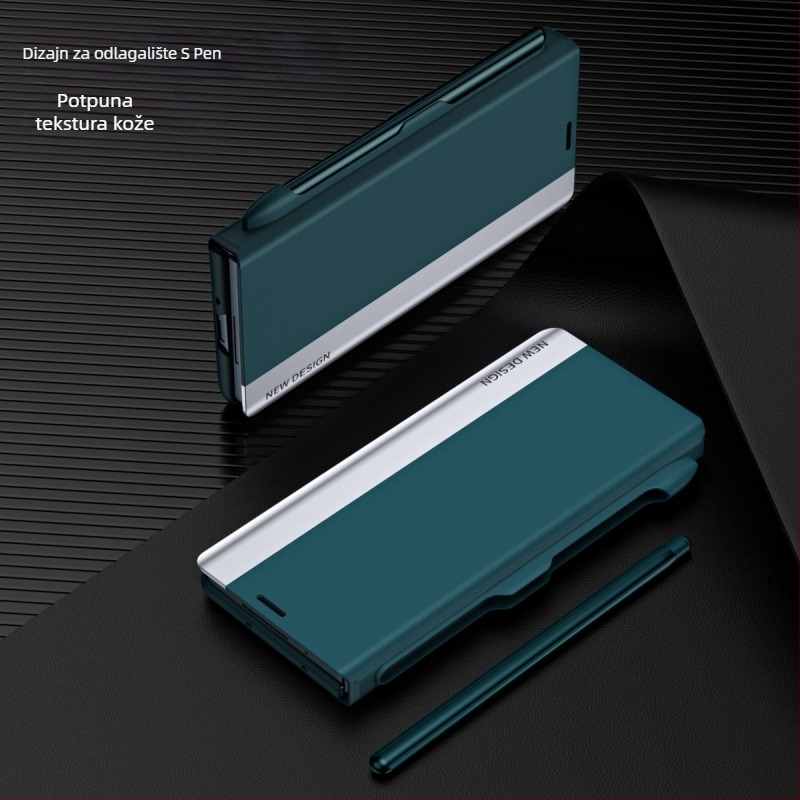 Kožna futrola za Samsung Z Fold7/6/5 s preklopnim poklopcem i otvorom za SPEN, otporna na padove, magnetsko zatvaranje.