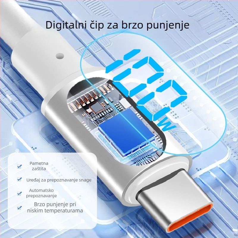 PD kabel za brzo punjenje s digitalnim zaslonom, Lightning i USB-C, 100W, TPE materijal