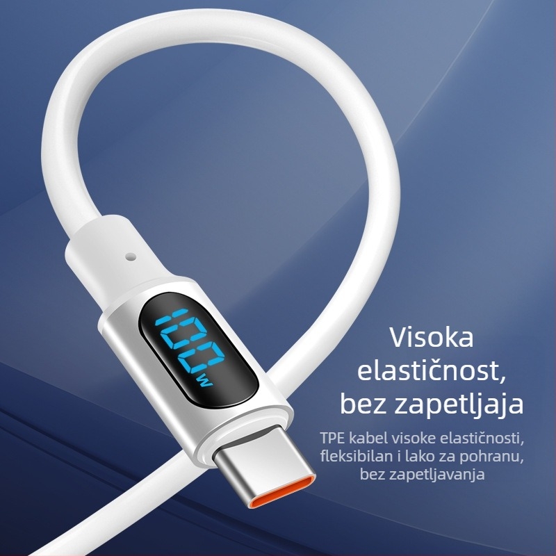 PD kabel za brzo punjenje s digitalnim zaslonom, Lightning i USB-C, 100W, TPE materijal