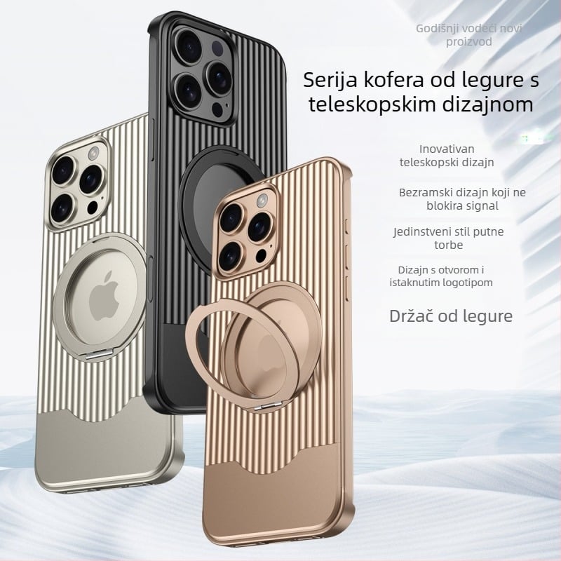 Kućište za telefon s teleskopskom metalnom podrškom za iPhone 16 Pro Max - otporno na padove, magnetsko, disipacija topline, anti otisci prstiju