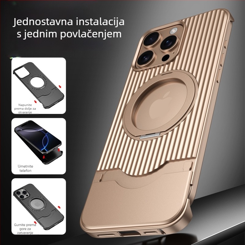 Kućište za telefon s teleskopskom metalnom podrškom za iPhone 16 Pro Max - otporno na padove, magnetsko, disipacija topline, anti otisci prstiju