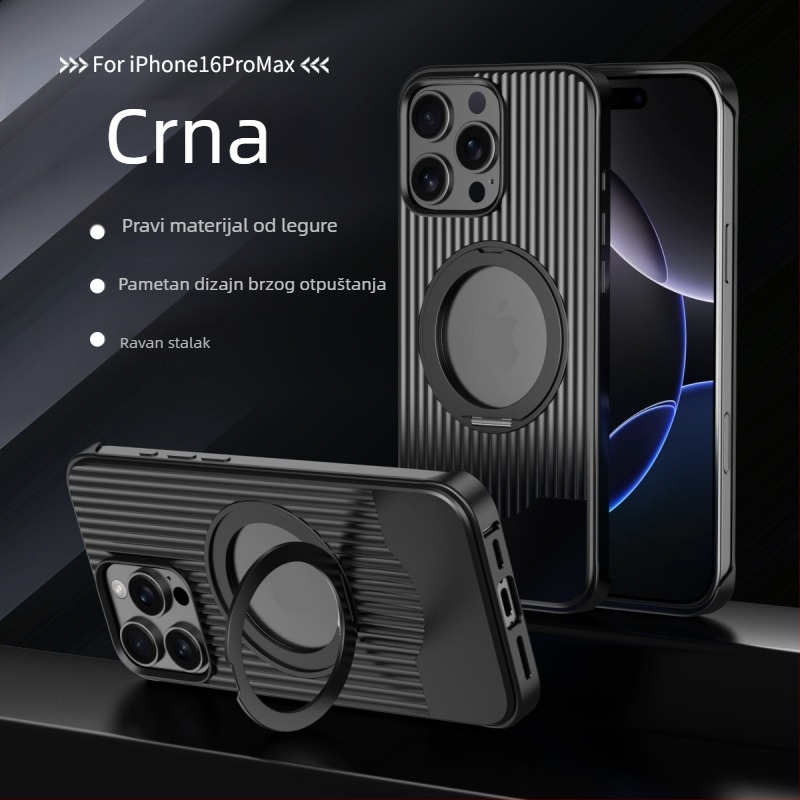 Kućište za telefon s teleskopskom metalnom podrškom za iPhone 16 Pro Max - otporno na padove, magnetsko, disipacija topline, anti otisci prstiju