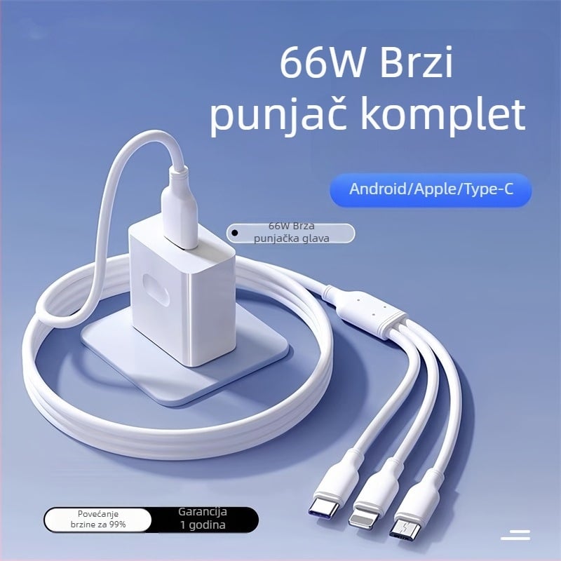 Kabel za brzo punjenje tri u jednu s USB Type-C, Lightning i Mini USB, 60W, aluminijsko kućište