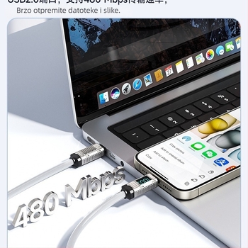 Toocki USB-C na USB-C kabel, 100W, cinkova legura, digitalni zaslon