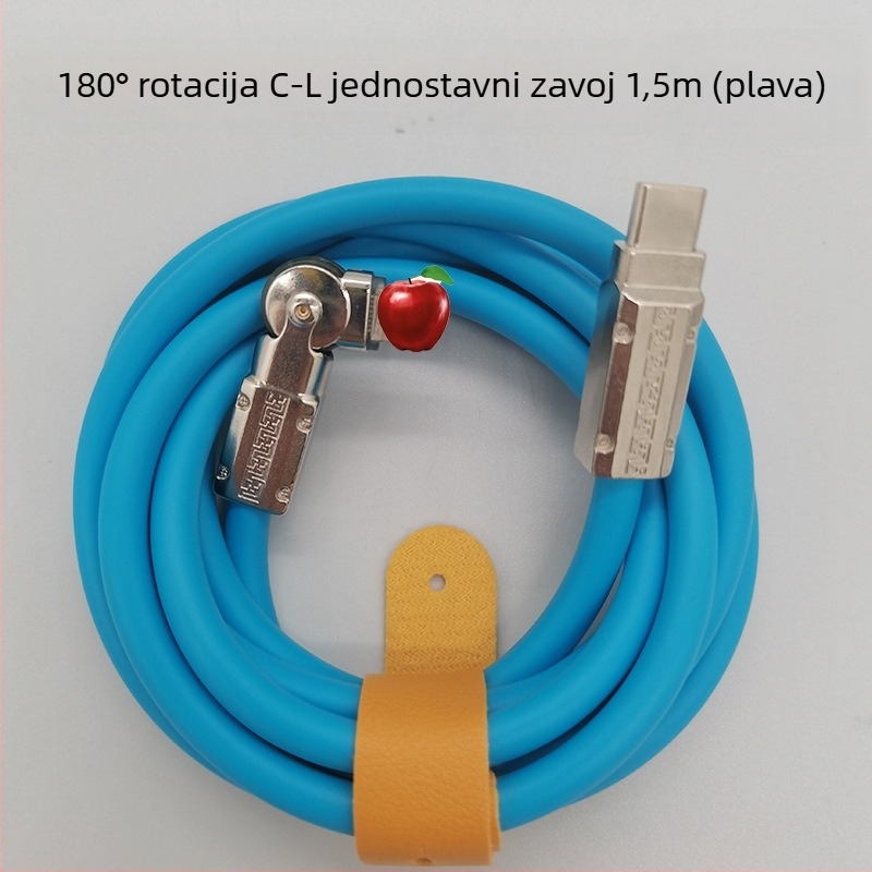 Kabel za podatke i napajanje s 180° okretom lakta, USB-C i Lightning, silikon, jedan izlaz, 80W max