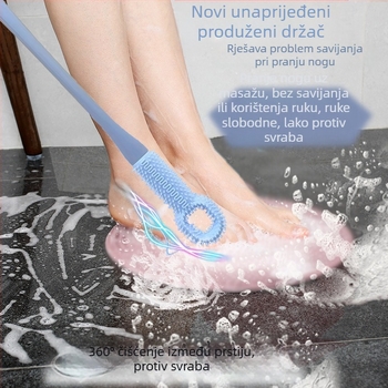 Četka za pranje stopala s dugim drškom, mekanim silikonim vlaknima za čišćenje između prstiju i eksfolijaciju mrtve kože