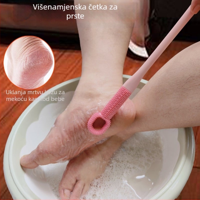 Četka za pranje stopala s dugim drškom, mekanim silikonim vlaknima za čišćenje između prstiju i eksfolijaciju mrtve kože