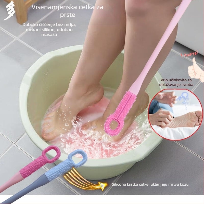 Četka za pranje stopala s dugim drškom, mekanim silikonim vlaknima za čišćenje između prstiju i eksfolijaciju mrtve kože