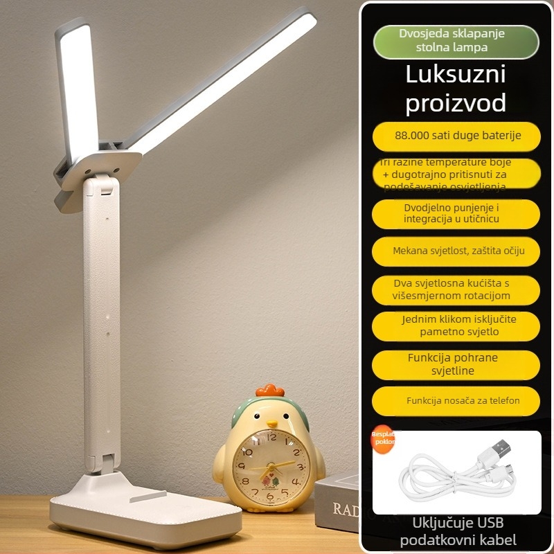 Stolna LED lampa s ugrađenom baterijom, sklopiva za čitanje, zaštita očiju, noćna svjetiljka, dodirno upravljanje