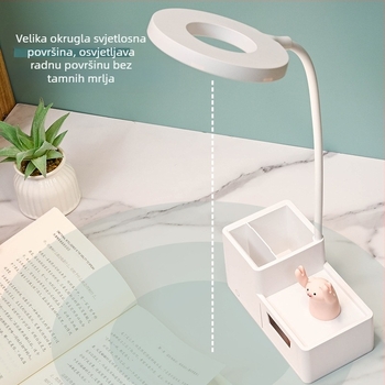 LED stolna lampa za studentski dom s glasovnim upravljanjem, USB punjenje, sklopivi dizajn s ladicom za pohranu, ugrađena baterija, CRI ≥95