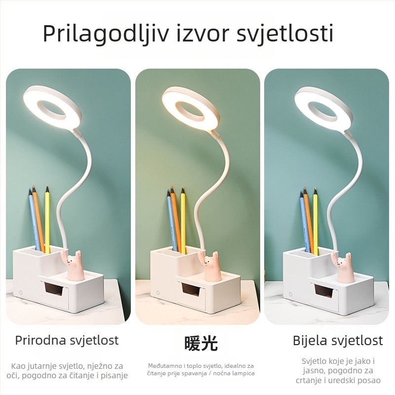 LED stolna lampa za studentski dom s glasovnim upravljanjem, USB punjenje, sklopivi dizajn s ladicom za pohranu, ugrađena baterija, CRI ≥95