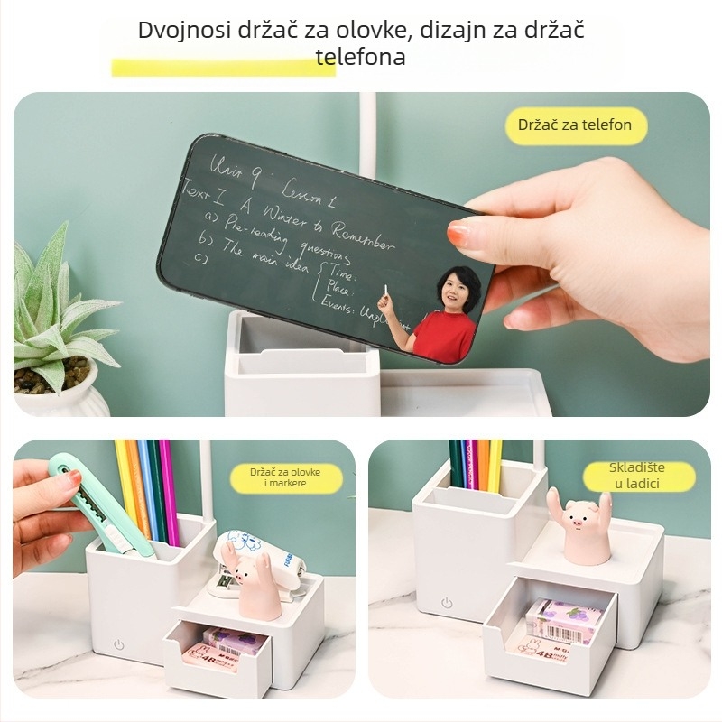 LED stolna lampa za studentski dom s glasovnim upravljanjem, USB punjenje, sklopivi dizajn s ladicom za pohranu, ugrađena baterija, CRI ≥95