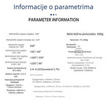 Stabilizator za mobitel s AI praćenjem lica, tro-osni ručni gimbal, Bluetooth