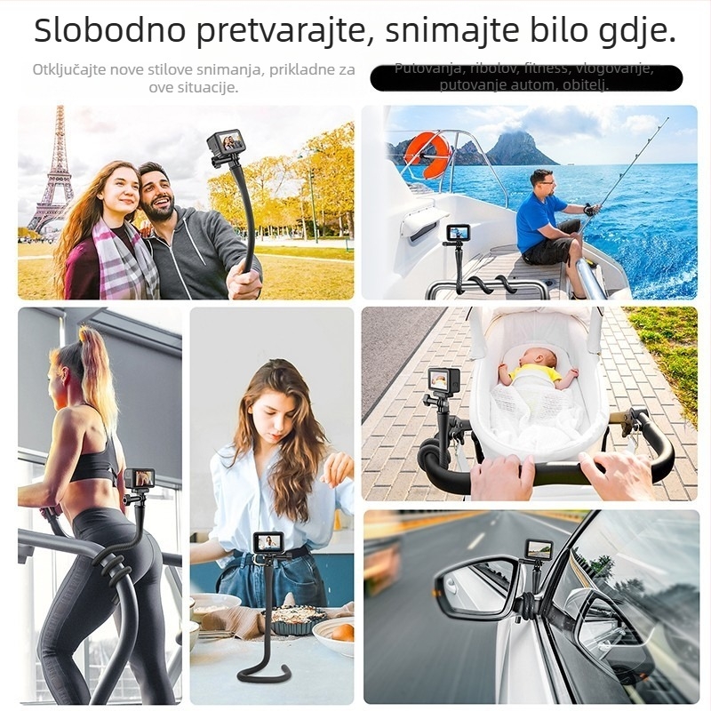 Fleksibilni nosač s mogućnošću slobodnog oblikovanja, kompatibilan s GoPro HERO11/12, Insta360 X3/X2 i pametnim telefonom