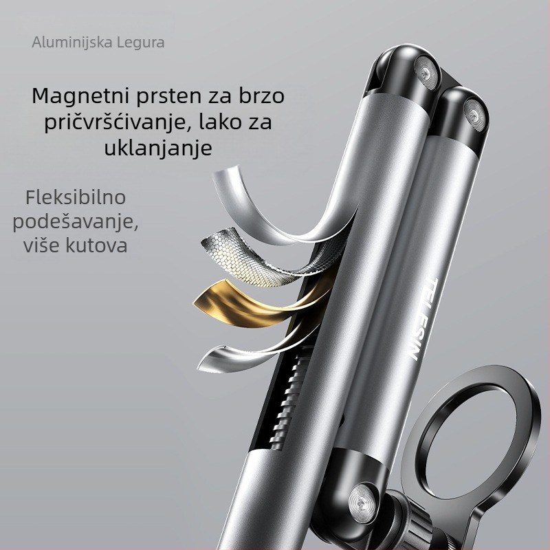 TELESIN Podna držač za telefon za live video uz MagSafe — magnetska stezaljka, aluminijska legura, univerzalni dizajn