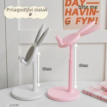 Stolni držač za telefon i tablet, s crtićem zekom, podesivim teleskopskim podizanjem, plastični materijal, univerzalni model