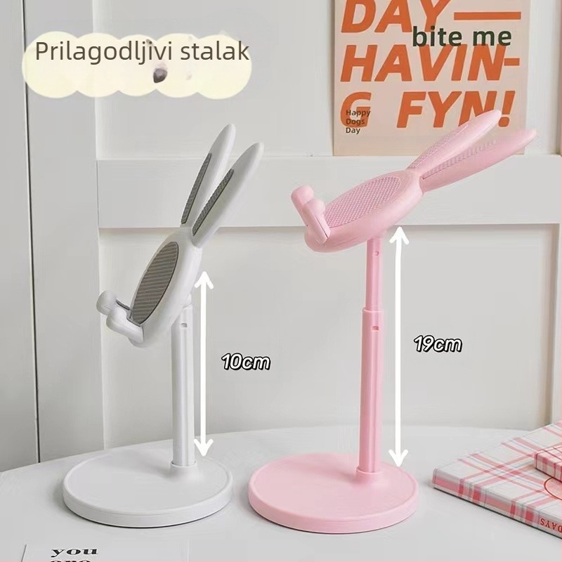 Stolni držač za telefon i tablet, s crtićem zekom, podesivim teleskopskim podizanjem, plastični materijal, univerzalni model