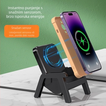 Stolni bežični punjač s uspravnim držačem, maksimalna snaga 15W, izlaz 5W/7.5W/10W/15W, QC3.0 brzo punjenje, CE/FCC/RoHS certificirano