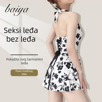 Ženski seksi jednodijelni kupaći kostim sa suknjom, uska silueta, cvjetni uzorak mak