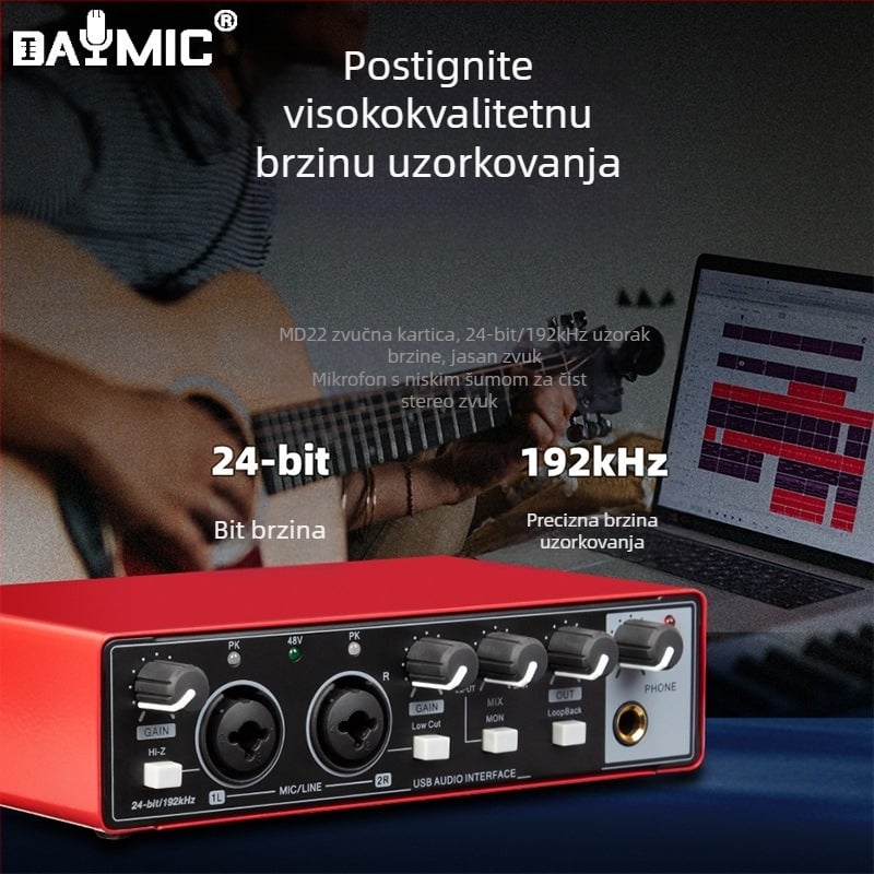 Vanjska profesionalna USB zvučna kartica – bez upravljačkih programa, za live snimanje i karaoke, podešavanje zvuka (Model MD22; Napajanje: 0; Uvedeno: 2022)