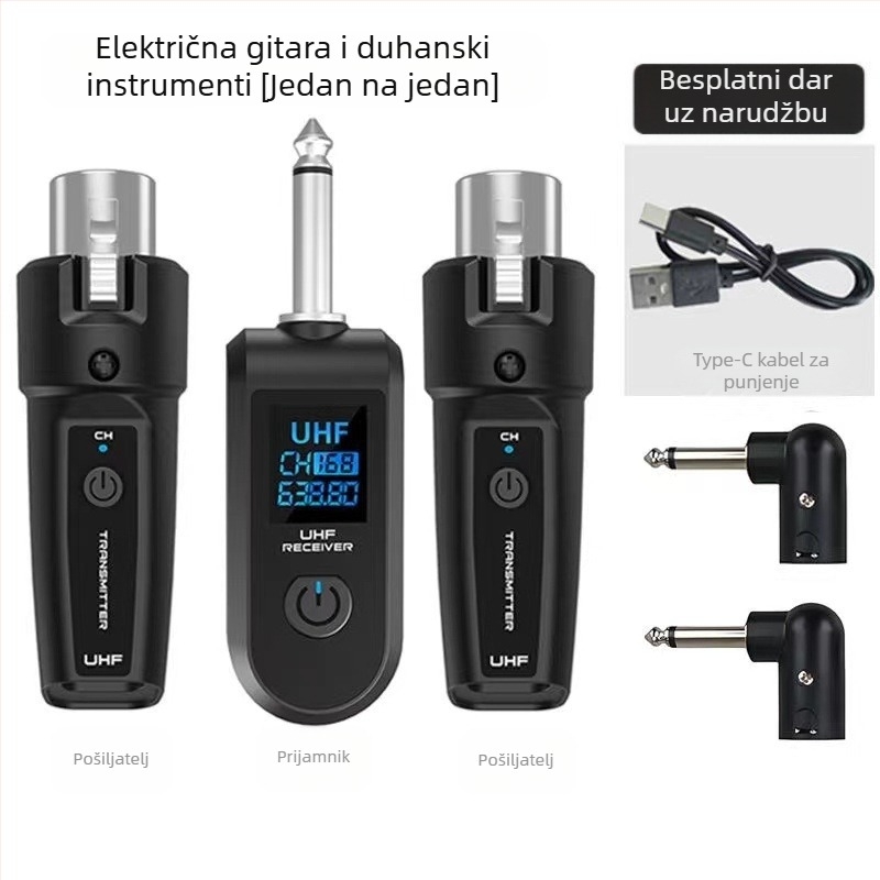 MYS U12 dinamički ručni mikrofon s bežičnim sustavom prijemnika-emitera, UHF pretvarač, 550–573 MHz, 20 kanala