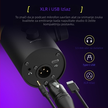 NV7 RGB gaming USB/XLR dinamički mikrofon za live stream, snimanje i karaoke — kardioidni, bežična kompatibilnost, SNR ≥ 100 dB