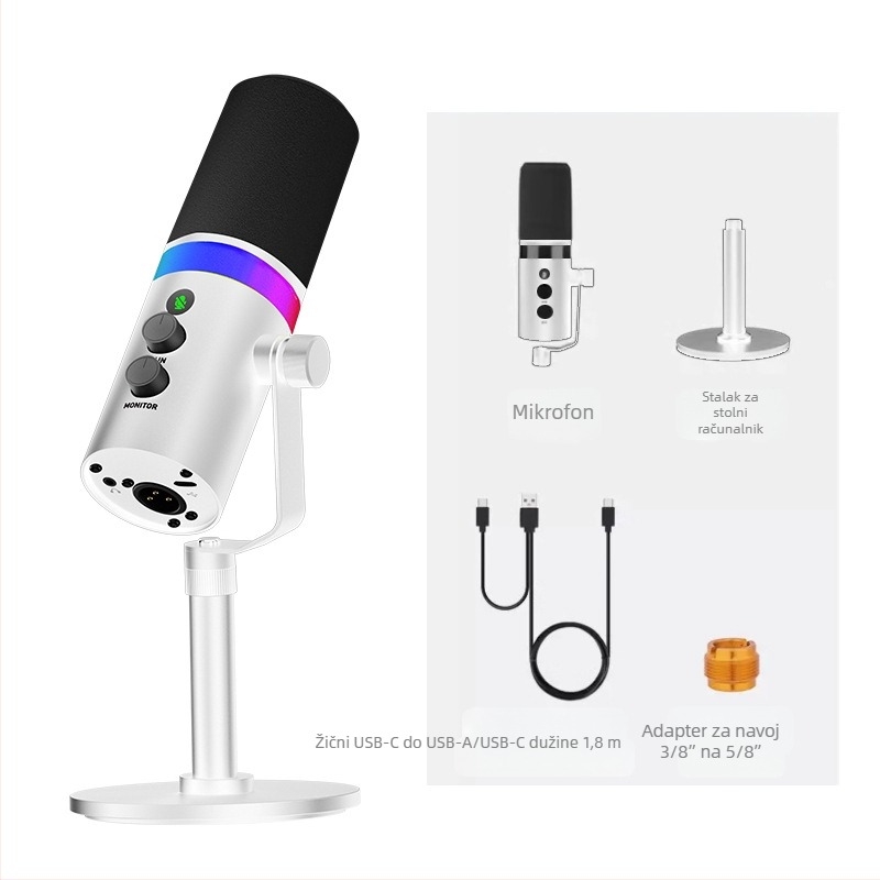 NV7 RGB gaming USB/XLR dinamički mikrofon za live stream, snimanje i karaoke — kardioidni, bežična kompatibilnost, SNR ≥ 100 dB