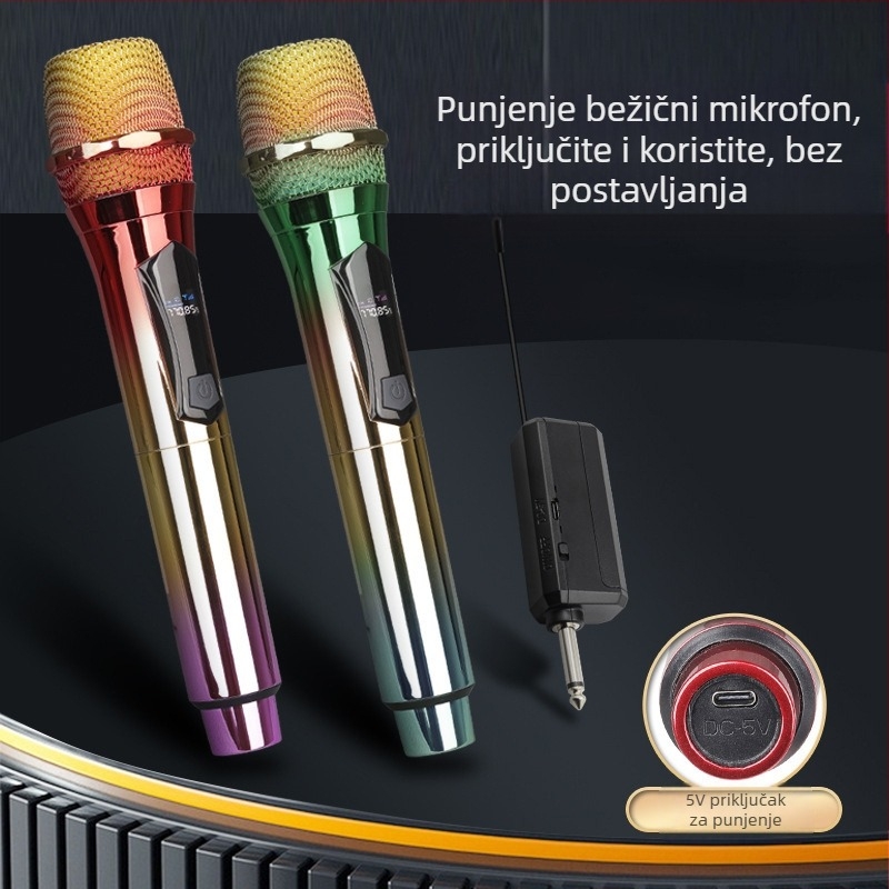 Bežični karaoké mikrofon za scenu, model W78, raspon 100 Hz-20 kHz, SNR >=75 dB, trajanje 6-8 h, ugrađena 2000-4000 mAh baterija